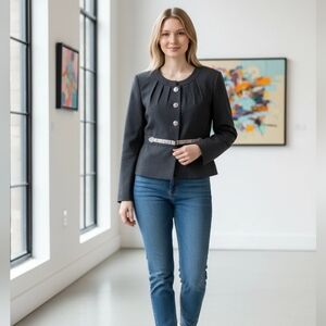 Isabella Suit Women Gray Reptile Button Front Blazer Jacket Size 8